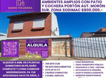 Casa de 4 ambientes, Morón · Chalet en Alquiler de 4 Amb con Cocheras y Patio con Parrilla