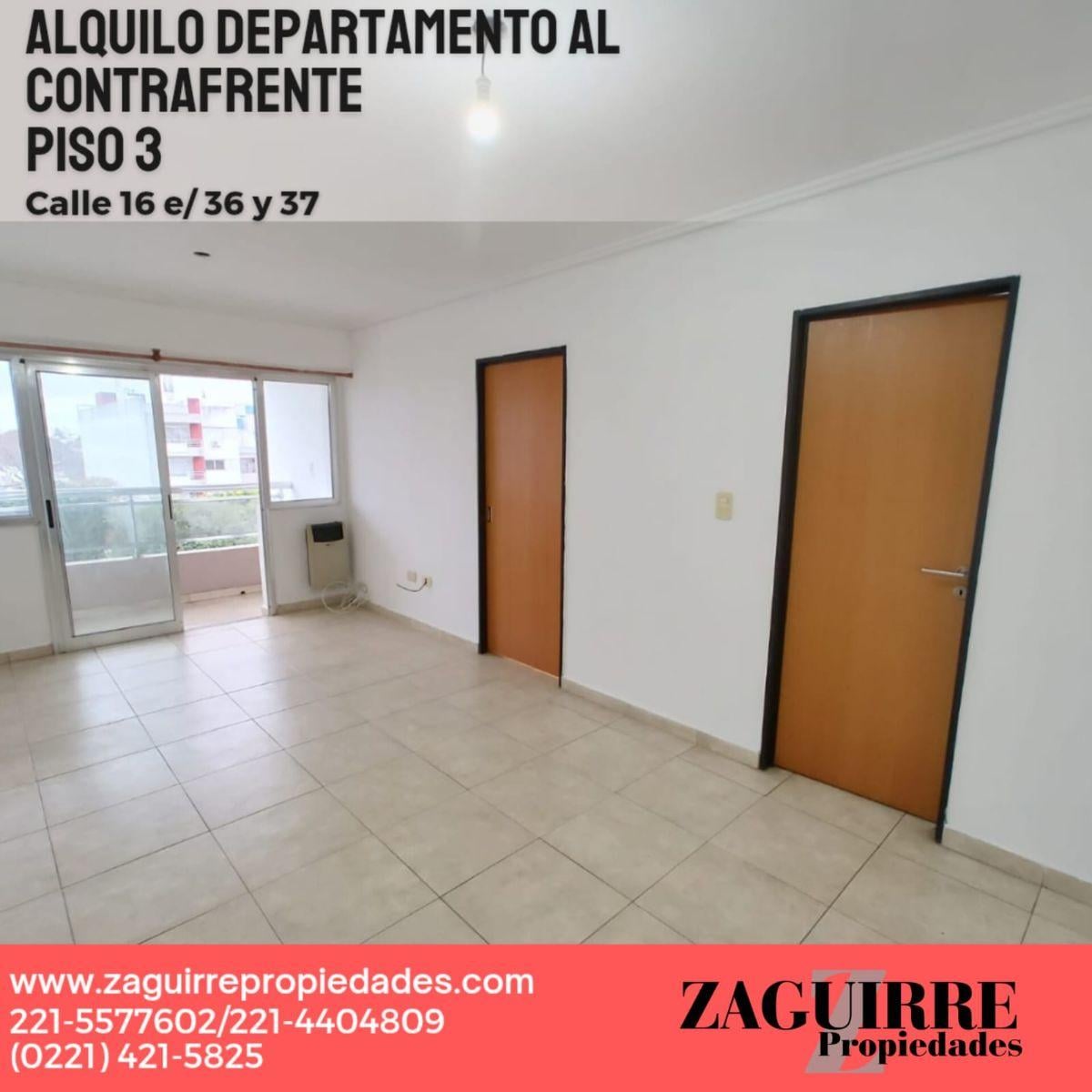 16 e/ 36 y 37 ALQUILO DEPARTAMENTO AL CONTRAFRENTE PISO 3°!!