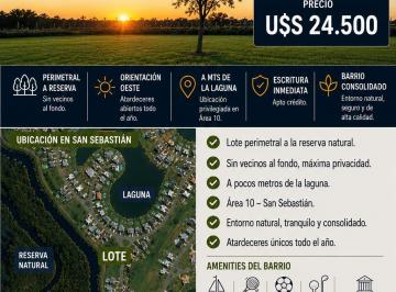 Apto crédito - Dueño directo · Lote a Reserva en San Sebastián Área 10 | Dueño | Atardecer | a m de Laguna