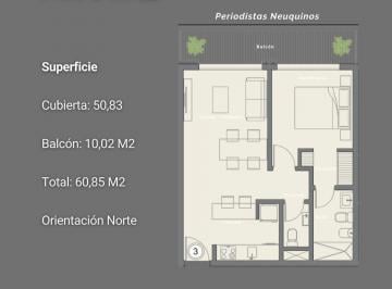 Departamento · 50m² · 2 Ambientes · Venta - Departamento 1 Dormitorio - Tipología 3 - Av Argentina 794 - Neuquén Capital