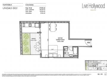 Departamento · 35m² · 1 Ambiente · Venta de Departamento 1 Ambiente con Patio en Palermo Hollywood