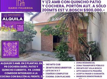 Casa de 3 ambientes, Tres de Febrero · Casa de 3 Amb y 1/2 en Alquiler en Villa Bosch con Cochera, Patio y Quincho