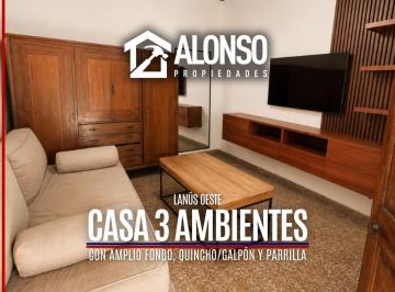 Casa · 170m² · 3 Ambientes · Venta - Casa 3 Ambientes con Amplio Fondo y Parrilla - Lanús