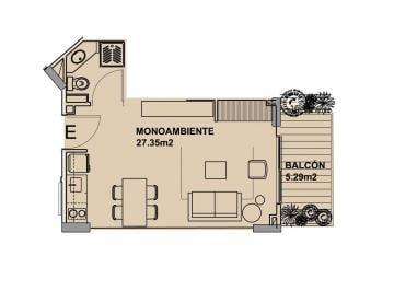 Departamento · 27m² · 1 Ambiente · Departamento de Monoambiente en Venta en Construcción