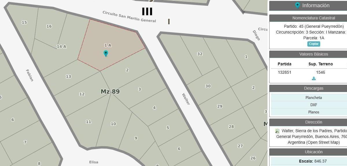 Lote en sierra de los padres en esquina de 1546 m2. Posibilidad de lotes linderos.