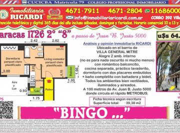 Departamento · 37m² · 2 Ambientes · "Bingo." Alegre 2 Amb. Lateral Bien Luminoso