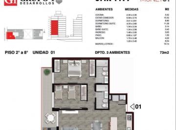 Departamento · 61m² · 3 Ambientes · Departamento 2 Dorm. a La Venta en Juan Manuel de Rosas 1100 10 - 01
