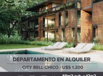 Departamento · 59m² · 2 Ambientes · 1 Cochera · Departamento en Alquiler City Bell Chico