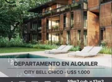 Departamento · 59m² · 2 Ambientes · 1 Cochera · Departamento en Alquiler City Bell Chico