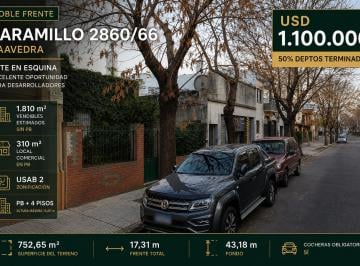 Terreno , Saavedra · Doble Frente en Saavedra | 1.810 m² Vendibles | Usab 2 | Usd 1.100.000 + 50% en Deptos Terminados
