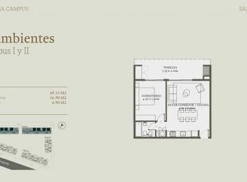 Departamento · 49m² · 2 Ambientes · Venta de Pozo Edificio Palmera Campus San Isidro