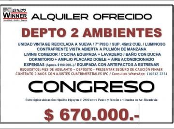 Departamento de 2 ambientes, Congreso · Alquiler Ofrecido 2 Ambientes a Nuevo