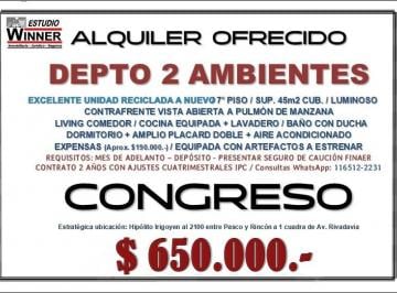 Departamento 45m² Alquiler · Alquiler Ofrecido 2 Ambientes a Nuevo