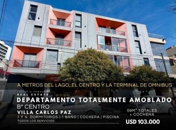Departamento · 59m² · 4 Ambientes · 1 Cochera · Venta Departamento Amoblado de 1 y 1/2 Dorm. con Cochera en El Centro de Villa Carlos Paz