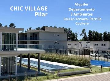 Departamento de 3 ambientes, Pilar · Alquiler/ Departamento de 3 Ambientes Equipado con Aire Acondicionado, con Balcón Terraza, Parrilla