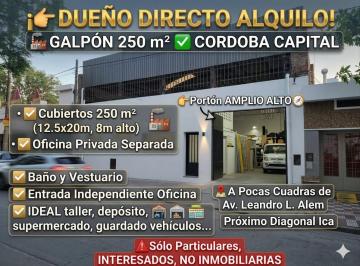 Bodega-Galpón de 3 ambientes, Córdoba · Dueño Alquilo Galpon Amplio 250 m². Cubiertos Excelente Prox. Av Alen