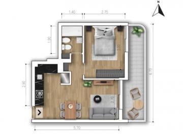Departamento · 37m² · 2 Ambientes · Departamento - Centro
