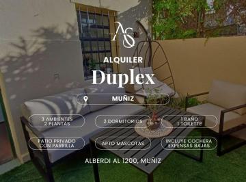 Casa · 68m² · 3 Ambientes · 1 Cochera · Alquiler Duplex 3 Ambientes con Patio, Cochera y Expensas Bajas - Muñiz