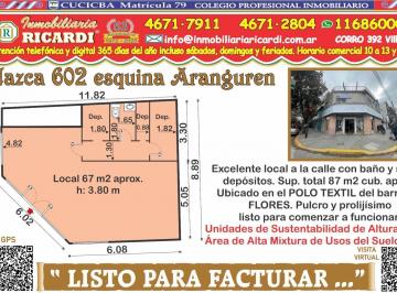 Local comercial · 87m² · Listo Para Facturar. Local Esquina en Zona Textil