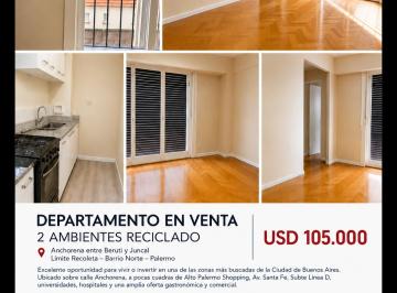 Departamento de 2 ambientes, Barrio Norte · Departamento 2 Ambientes Reciclado | Palermo / Barrio Norte | Usd 105.000