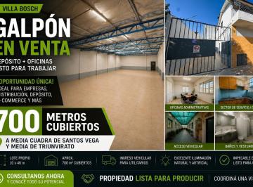 Bodega-Galpón · 700m² · Galpón en Venta | Villa Bosch | Depósito + Oficinas | Lote 10x46 Oportunidad