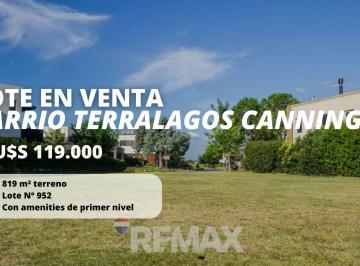 Terreno · 819m² · Lote en Venta Barrio Terralagos Canning