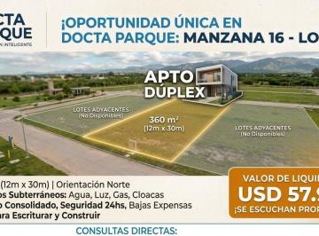 Terreno , Córdoba · Lote 360 m². Docta Parque. Apto Duplex