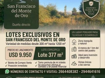 Terreno , San Francisco del Monte de Oro · Lote de 377 m² en San Francisco del Monte de Oro | Dueño Directo