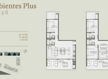 Departamento · 65m² · 2 Ambientes · 1 Cochera · Departamento en Venta 2 Ambientes Palmera Campus Vista Laguna