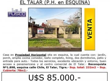 PH de 4 ambientes, Tigre · P. H. en Esquina, en Planta Baja con Cochera. - Centro de El Talar