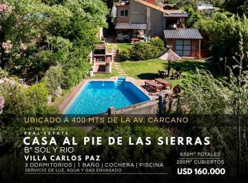 Casa · 200m² · 6 Ambientes · 1 Cochera · Venta Gran Casa de 3 Dorm. con Pileta y Vista a Las Sierras en Sol y Río, Villa Carlos Paz