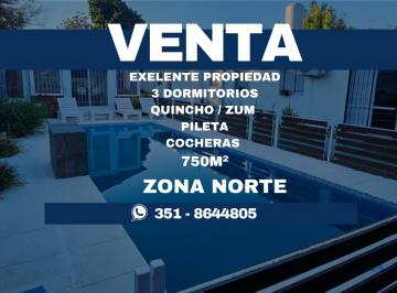 Casa de 5 ambientes, Córdoba · Casa de 750 m² de 3 Dorm. con Pileta y Quincho en Venta en Cerro Norte/ Villa 9 de Julio.