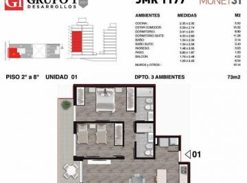 Departamento · 61m² · 3 Ambientes · Departamento 2 Dorm. Frente