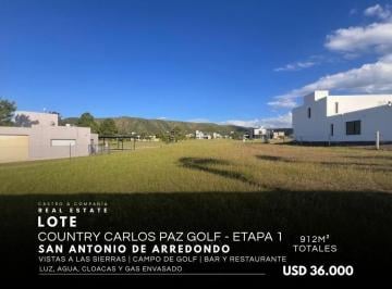 Terreno · 912m² · Venta Lote de 912 m² en Country Carlos Paz Golf San Antonio de Arredondo