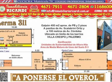 Bodega-Galpón · 400m² · 1 Ambiente · A Ponerse El Overol. Galpón 400 m² Cub Pb y 2 Pisos