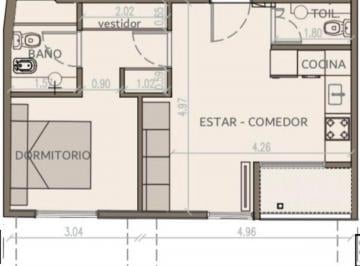 Departamento · 42m² · 1 Ambiente · Vta 2 Amb V Crespo Pozo Balcón Suite Baño Toilette