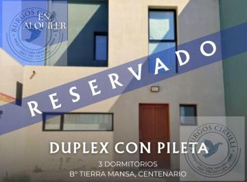 PH · 116m² · 4 Ambientes · 1 Cochera · Alquiler Duplex 3 Dorm. con Pileta, B° Tierra Mansa, Centenario