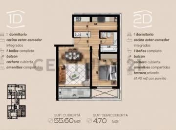 Departamento · 55m² · 2 Ambientes · Venta, Departamento de 1 Dormitorio con Terraza Privada de Pozo, City Bell