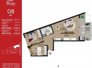 Departamento · 67m² · 3 Ambientes · Venta Apartamento 2 Dorm Cordón Rosso Marzo2028