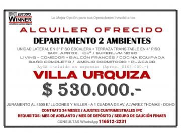 Departamento 40m² Alquiler · Alquiler Villa Urquiza 2 Ambientes