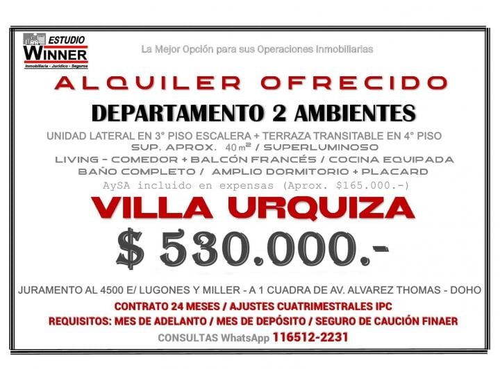 Departamento · 40m² · 2 Ambientes