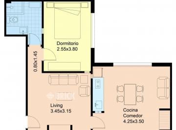 Departamento · 42m² · 2 Ambientes · (Amob y Equip) Av Corrientes Al 1200 - Contrafrente Todo a Nuevo Todo Sol Apto Profesional