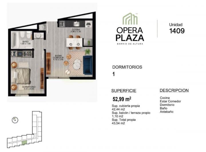 Departamento · 43m² · 2 Ambientes