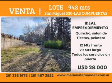 Terreno , Las Compuertas · Vendo Lote de 948 m² en Las Compuertas, a 300 de Saenz Peña y Bodega Lamadrid. Usd 28.000