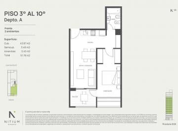 Departamento · 44m² · 2 Ambientes · Departamento 4c Nitium Rivadavia