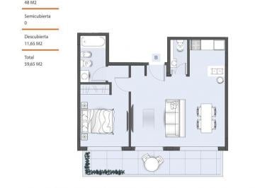 Departamento · 48m² · 2 Ambientes · Julián Álvarez 725, Villa Crespo - 2 Ambientes con Balcón Corrido (Entrega Septiembre 2027)