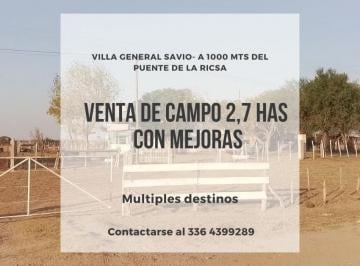 Campo · 27000ha · 3 Ambientes · 1 Cochera · Campo de 2,7 Ha con Mejoras en Villa General Savio