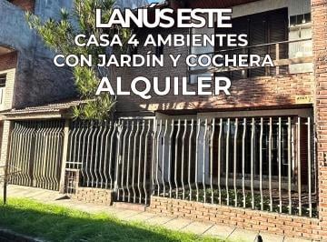 Casa de 4 ambientes, Lanús · Alquiler Casa 4 Ambientes en Dos Plantas - Fondo Libre Verde, Cochera Cubierta, Parrilla. Lanús Este