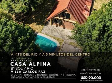Casa · 100m² · 5 Ambientes · 1 Cochera · Venta Casa Alpina de 2 Dorm. con Piscina a 50 m del Río en Sol y Rio - Villa Carlos Paz