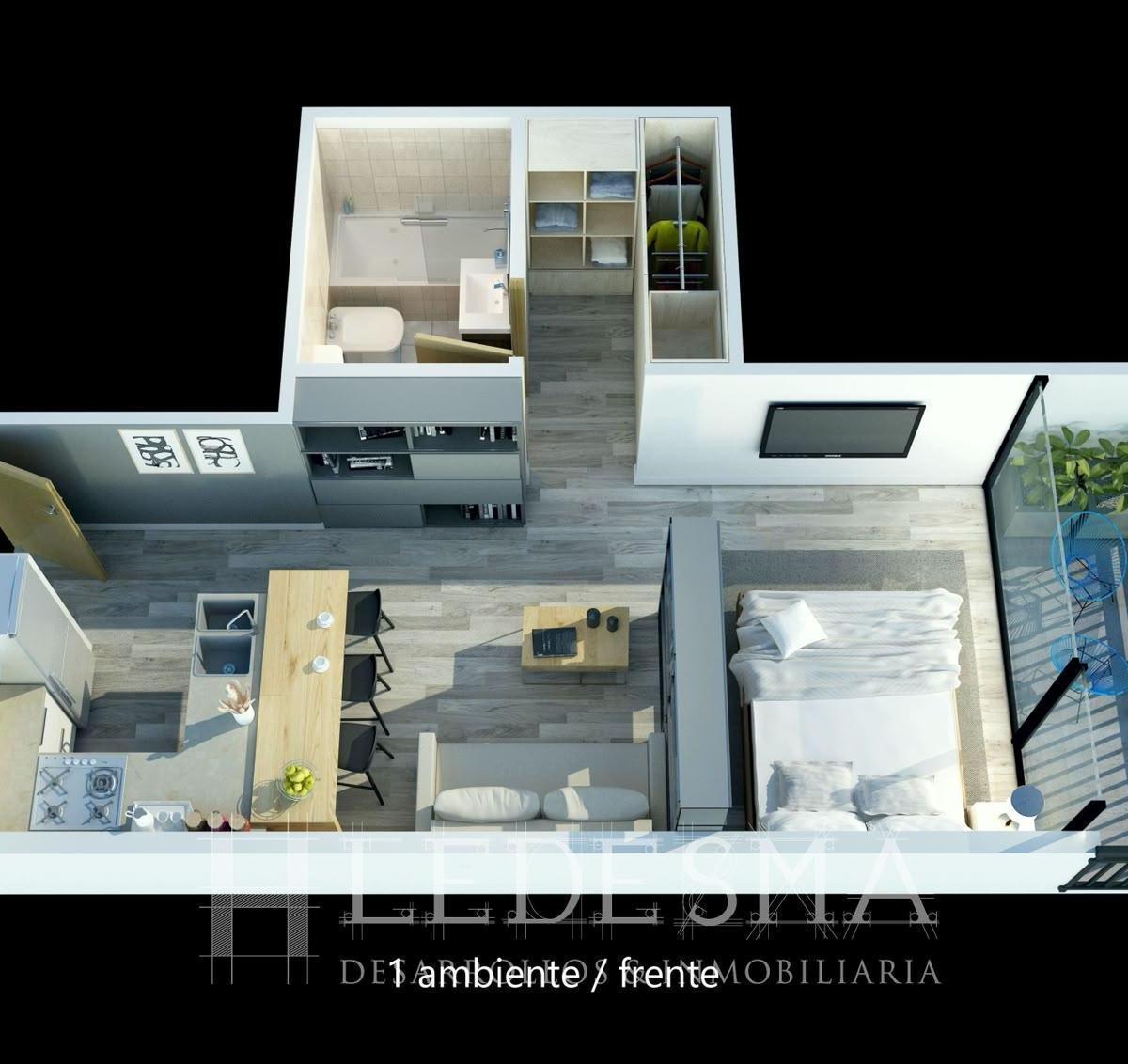 Venta de departamento 1 ambiente, a la calle, con balcón. A estrenar.